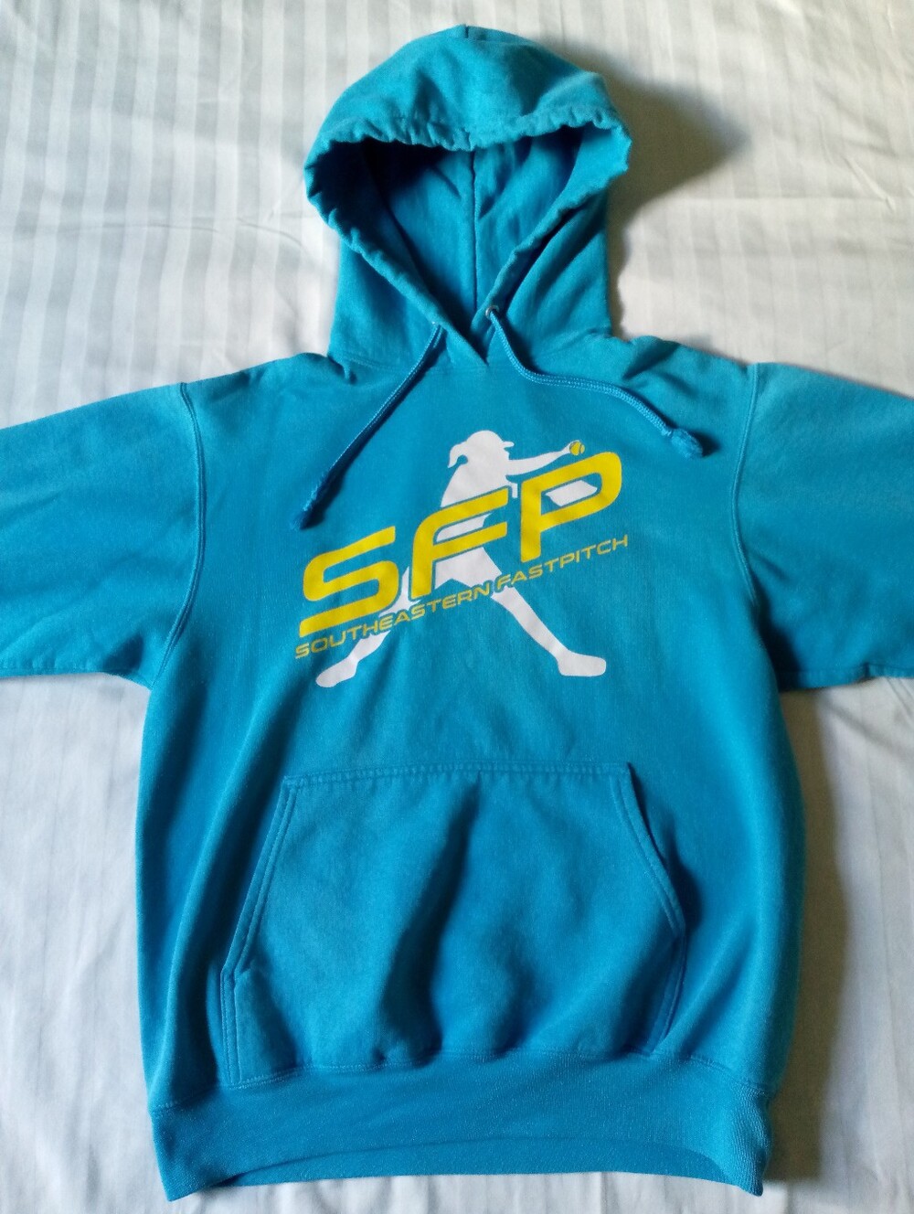 Port and Company Teal Kids' Hoodie with Yellow & White Logo